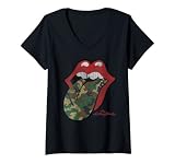 Langue officielle Rolling Stones effet vieilli camouflage T-Shirt avec Col en V