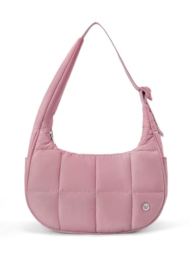 Image of WESTBRONCO Small Puffer Crescent Shoulder Bag for Women, Nylon Quilted Shoulder Purses, Puffy Handbags with Adjustable Strap