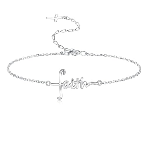 a thin silver cross bracelet with an adjustable chain
