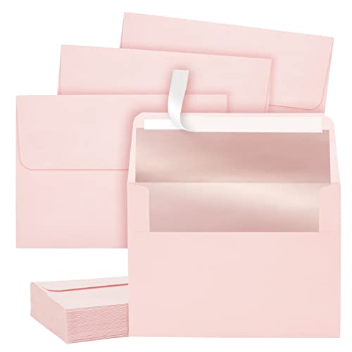 Enveloppe invitation A7 or rose et blush à rabat carré pour annonce 13x18