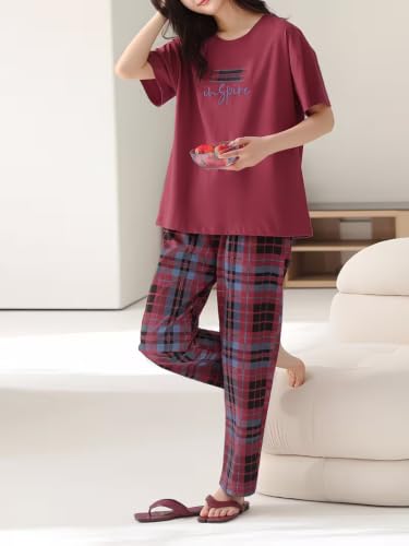 Image of Celary Korean Women's Pyjama Set|Half Sleeve T-Shirt & Printed Pyjama Set for Women|Size:- M to 4XL|Soft Cotton Blend Comfortable Night Suit for Women