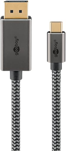 goobay Câble USB C vers DisplayPort 1.2 4K @ 60 Hz Type C Thunderbolt 3/4 vers DP Câble USB 3.1 compatible avec Mac Book, iPhone, Surface / 2 m/Câble textile / 75708