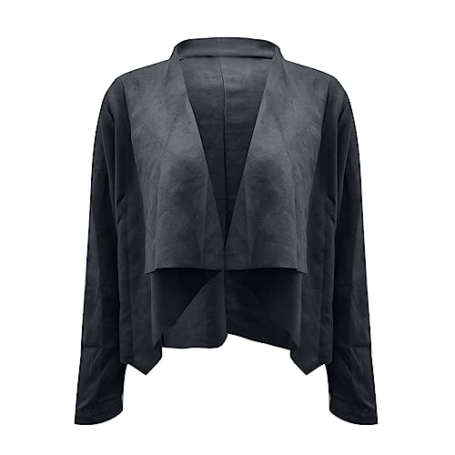Womens Suede Jacket Fashion 2025 Fall Winter Faux Leather Cardigans Long Sleeve Open Front Irregular Coat Outerwear3