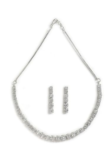 Juego de joyas plateado con piedra blanca DMZ-2237 de latón talla S 3