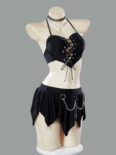 MEOWCOS Goth Bikini Halter Neck Swimsuit Broken Heart Gothic Bathing Suit2