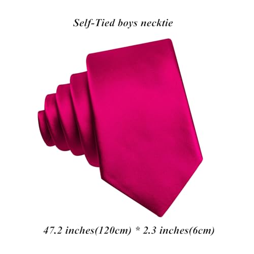 Image of Barry.Wang Boys Ties Pre-Tied Satin Solid Color Kids Tie Pocket Square Set Adjustable Formal Necktie Graduation School