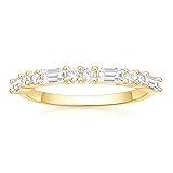 SHINYSO Wedding Band for Women Cubic Zirconia Ring Baguette Round Thin Stackable Rings Eternity Band for Her Size 4-10 (14K Gold Plated, Size 6)