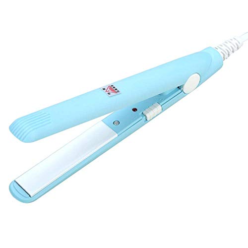 Mini Hair Straightener, 2 in 1 Mini Hair Straightener Ceramic Tourmaline Plate Beauty Flat Iron Heating Curler, Hair Straightening Irons(US Plug-Blue)