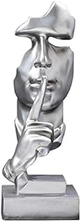 31cm Silence is Gold Thinker Statue, Modern and Simple Resin Things, Creative Abstract Figurine Sculptures for Entrance, Silver Color Morden Staues for Room Home, Office Study, Piano Decor(Silver)