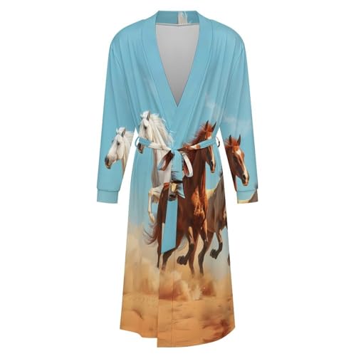 Running Horse Soft Robe Long Sleeve Bathrobes V Neck Sleepwear Spa Robes with Belt Men Woman4
