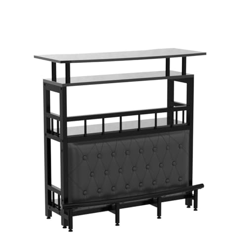 Tribesigns Bar Unit for Home Liquor, Black Entertainment Bar Upholstered Bar Table with Storage and Metal Front Footrest for Home, Balcony - Image 6