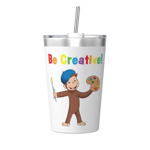 タンブラー おさるのジョージ 水筒 ストローカップ マグボトル コップ 340ml ストロー付き 魔法瓶 真空断熱 保温保冷 コーヒー おしゃれ 直飲み 車用 子供 遠足 通勤 通学