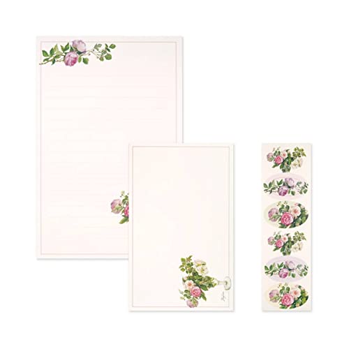 Image of Frontia Floral Writting Papers Envelopes Stickers, Fujico Hashimoto Roses, Stationery Set with Envelopes (12 Paper Sheets + 6 Envelopes + 6 Sheets Stickers) for Writing Letter (6 Packs, Bulk Pack)