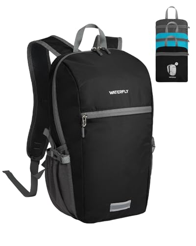 WATERFLY Small Lightweight Packable Backpack: 10L Mini Ultra Light Foldable Travel Sport Cycling Daypack with Breathable Shoulder Strap Outdoor Hiking Walking Day Pack for Women Men
