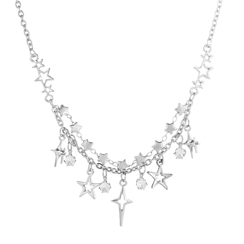 Star Y2k Pendant Necklace for Women Stainless Steel Silver Punk Aesthetic Chain Necklace Jewelry
