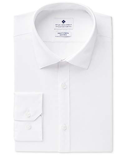 Ryan Seacrest Distinction Men's Ultimate Slim Fit Non Iron Stretch Dress Shirt, White Dobby, 17 34/35