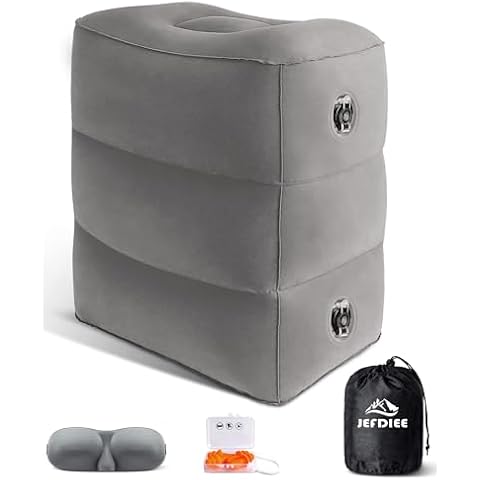 JefDiee Inflatable Foot Rest Pillow, Kids Airplane Bed, Adjustable 3 Layers Height Leg Rest Pillow, Airplane Travel Essentials Great for Airplane, Office, Home, Trains, Cars Cover