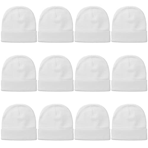 Bonnet d'hiver tricoté blanc en lot de 12 idéal pour les activités de groupe par temps froid