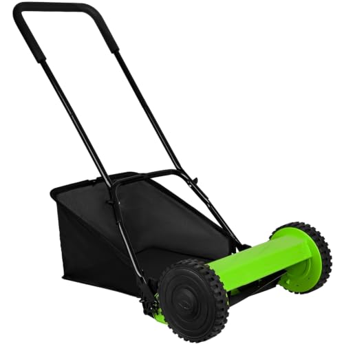 Image of GIGAWATTS Manual Push Lawn Mower with 27L Grass Catcher & EVA Soft Handle 15-43mm Adjustable Height 16-Inches Reel Grass Cutter Trimming Machine for Home Garden, Lawn & Park