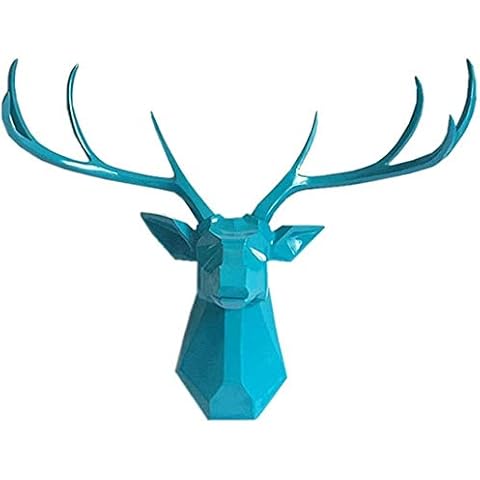 ACAMPTAR Deer Head Design Sculpture,Modern Animal Head Wall Decoration, Stag Art Wall Sculptures,Simulation Resin Hanging Wall for Living Room Bedroom (Color, Yellow, Size, 59CM),Blue,70CM Cover