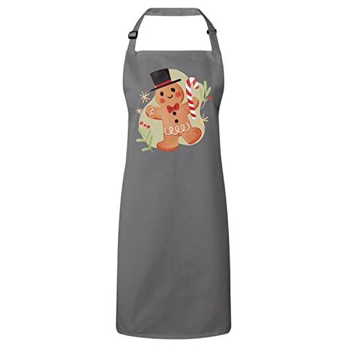Tablier cuisine premium gris et son illustration féerique du bonhomme en pain d'épice
