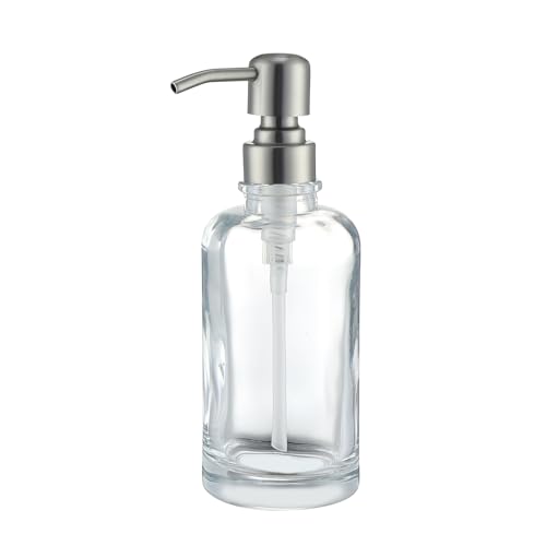 Rzoeox Clear Glass Soap Dispenser With Brushed Nickel Pump, 11 Oz Liquid Soap Dispenser Cylindrical With Stainless Steel Pump For Dish Hand Soap Bathroom Kitchen Vanity Countertop cover