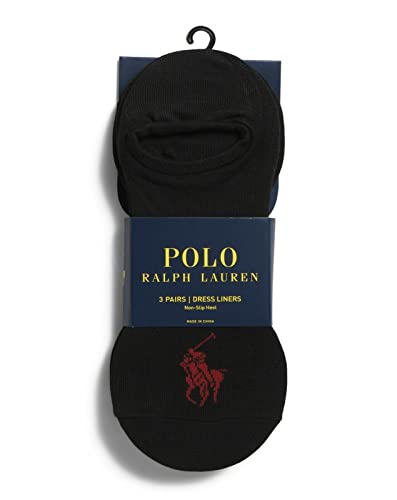 Polo Ralph Lauren Men's Socks Polyester/Spandex Blend 3 Pairs Dress Liners, Non-Slip Heel Black (6-12.5 M US)