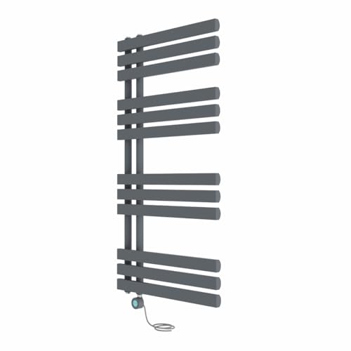 NRG Prefilled Designer Electric Heated Towel Rail Radiator Sand Grey Bathroom Warmer LCD Screen Thermostatic Heating Element with WiFi 1200x600mm - 700 Watt