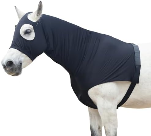 LEAFOREST Horse Slinky Hood with Zipper - Stretch Neck Cover for Horses, Sleazy Hoodies for Mane & Braids Protection, Can Keep Clean for Show and Event Prep & Under Blanket Use Black S