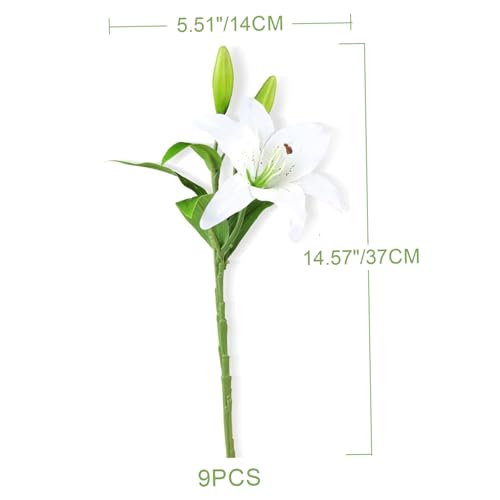 Flores de lirio de Pascua artificiales de 37 cm con acabado premium 5