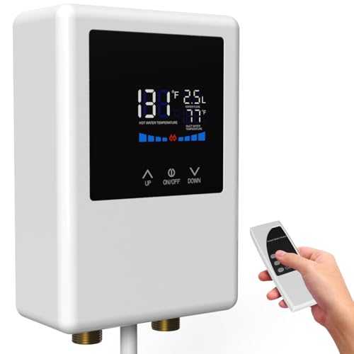 Flohterys Aquecedor de água elétrico, aquecedor de água instantâneo de 5500 W com controlo remoto e aquecedor de água com ecrã táctil LCD tomada europeia