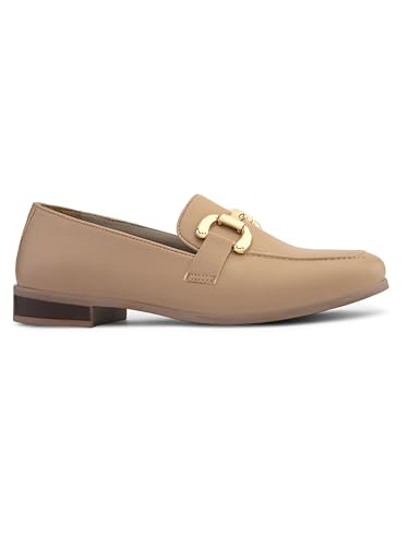 Image of San Frissco Women's Loafers | Solid Round Toe Slip-On Shoes for Women PU Moccasins with Horsebit & Buckle | Comfortable $ Lightweight for Casual, Office & Daily Use