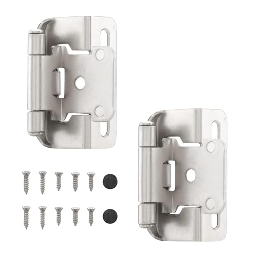 HOME MASTER HARDWARE 50 Packs (25 Pairs) 1/2" Overlay Cabinet Hinges, Self-Closing Semi Partial Wrap Kitchen Cabinet Door Hinge, Nickel Hinges for Kitchen/Cupboard Doors