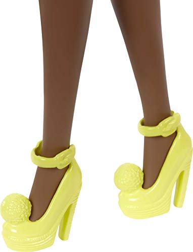 Barbie Fashionistas Doll #156 With Brunette Afro & Blue Lips Wearing Graphic Coat Dress & Yellow Shoes, Toy For Kids 3 To 8 Years Old #TOP4