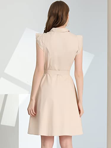 Image of Allegra K Women's Ruffled Sleeve Casual Office Dress Tie Waist Button Down Cotton Shirt Dresses