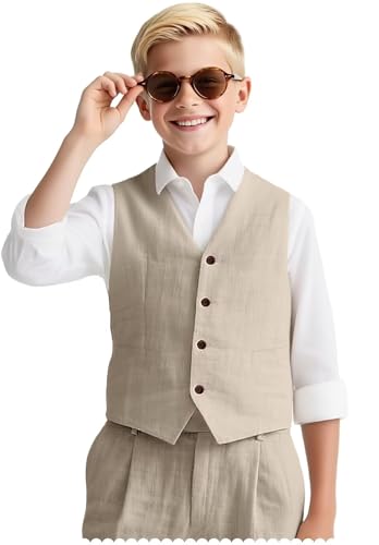 Kids Vest for Boys Summer Casual Linen Vest for Beach Wedding Outfit Sleeveless Boy Tuxedo Waistcoat2