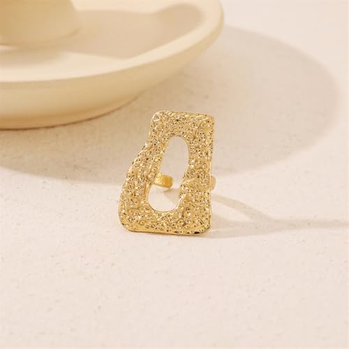 Fashion Rectangle Statement Open Ring for Women Unique Gold Plated Hammered Irregular Geometric Adjustable Promise Finger Rings Comfort Fit Fashion Minimalist Trendy Jewelry for Her3
