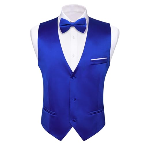 Image of Barry.Wang Mens Suit Vest Bow Tie Set 4PCS Formal V-neck Slim Fit Casual Solid Color Waistcoat Wedding Party Tuxedo