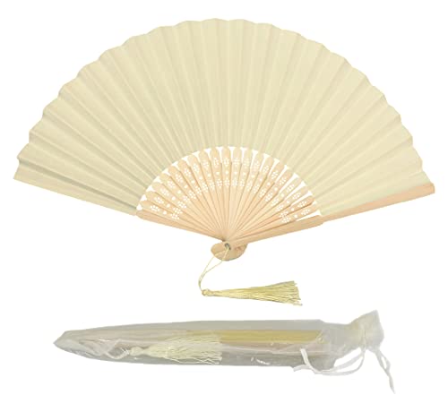 Ventaglio pieghevole portatile di carta con nappa e nervature in bambù di grado A, per donne e ragazze, regalo estivo per feste di compleanno, matrimonio (avorio)