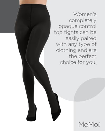 Image of MeMoi Completely Opaque Control Top Tights for Women, Comfortable Control Top Tights, 80 Denier - Sizes Small to Q2