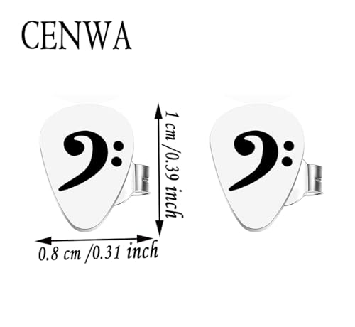 CENWA Tiny Bass Clef Guitar Pick Stud Earrings Music gift Musical Earrings Bass Clef Jewellery Music Note Earrings2