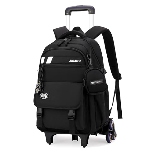 EKUIZAI Mochila clássica com rodinhas para meninos do meio, mochilas escolares com rodas, para meninos adolescentes, Preto, 6 Wheel