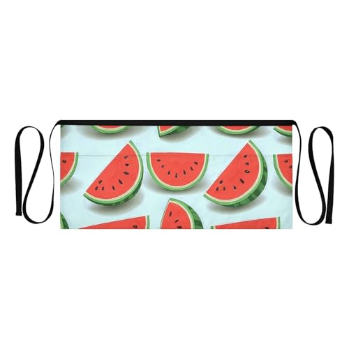 FASHON&FASCIN Server Apron with Pockets Waist Aprons Half Waitress Apron Watermelon Pattern for Gardening Restaurant,Multi1