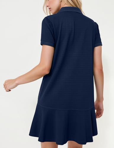 Image of Kissonic Women's Polo Dress Short Sleeve V Neck Ruffle Hem Casual Summer Golf Tennis Mini Shirt Dresses