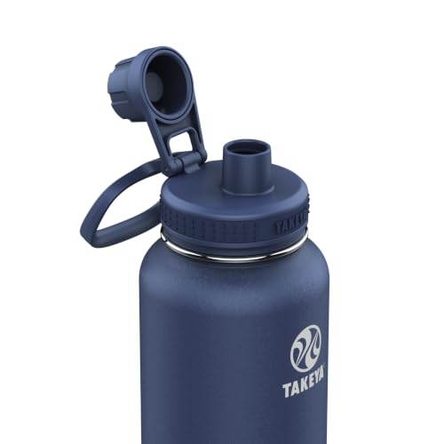 Image of Takeya Actives Stainless Steel Water Bottle, Insulated Spout Lid, Keeps Drinks Cold 24 Hrs, Leakproof, Durable, Dishwasher Safe, Ideal for Gym, Travel, Fits Most Cup Holders, 40 oz /Midnight Blue