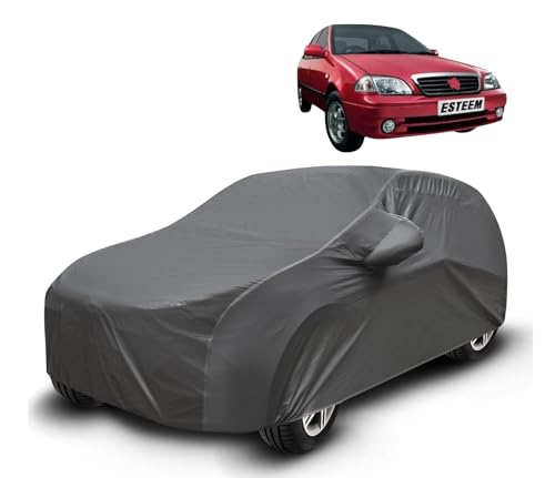 Image of Auto Hub Waterproof Car Cover Compatible with Maruti Esteem with Mirror Pockets, Soft Cotton Lining, Esteem Car Cover Waterproof, Grey