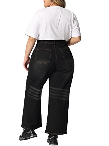 Agnes Orinda Plus Size Jeans for Women Wide Leg Washed Stretch with Pockets Palazzo Denim Jeans4