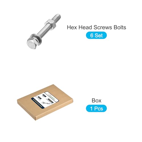 Image of METALLIXITY Hex Head Screws Bolts, Nuts, Flat & Lock Washers Kits (M8-1.25x60mm) 6 Set, Stainless Steel Fully Threaded Machine Screws Bolt Set - for Home Appliance Equipment