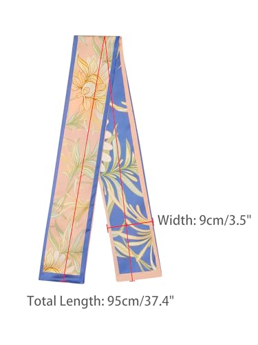 Women's Floral Printed Contrast Color Scarf, Skinny Long Hair Ribbon Neck Tie Scarves Neckerchief3