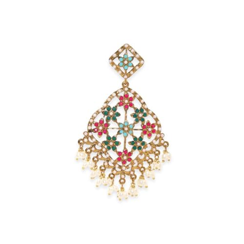 Image of Rubans Chandbali Earrings Kundan Pearl Beads Traditional Wedding Jewellery for Women & Girls
